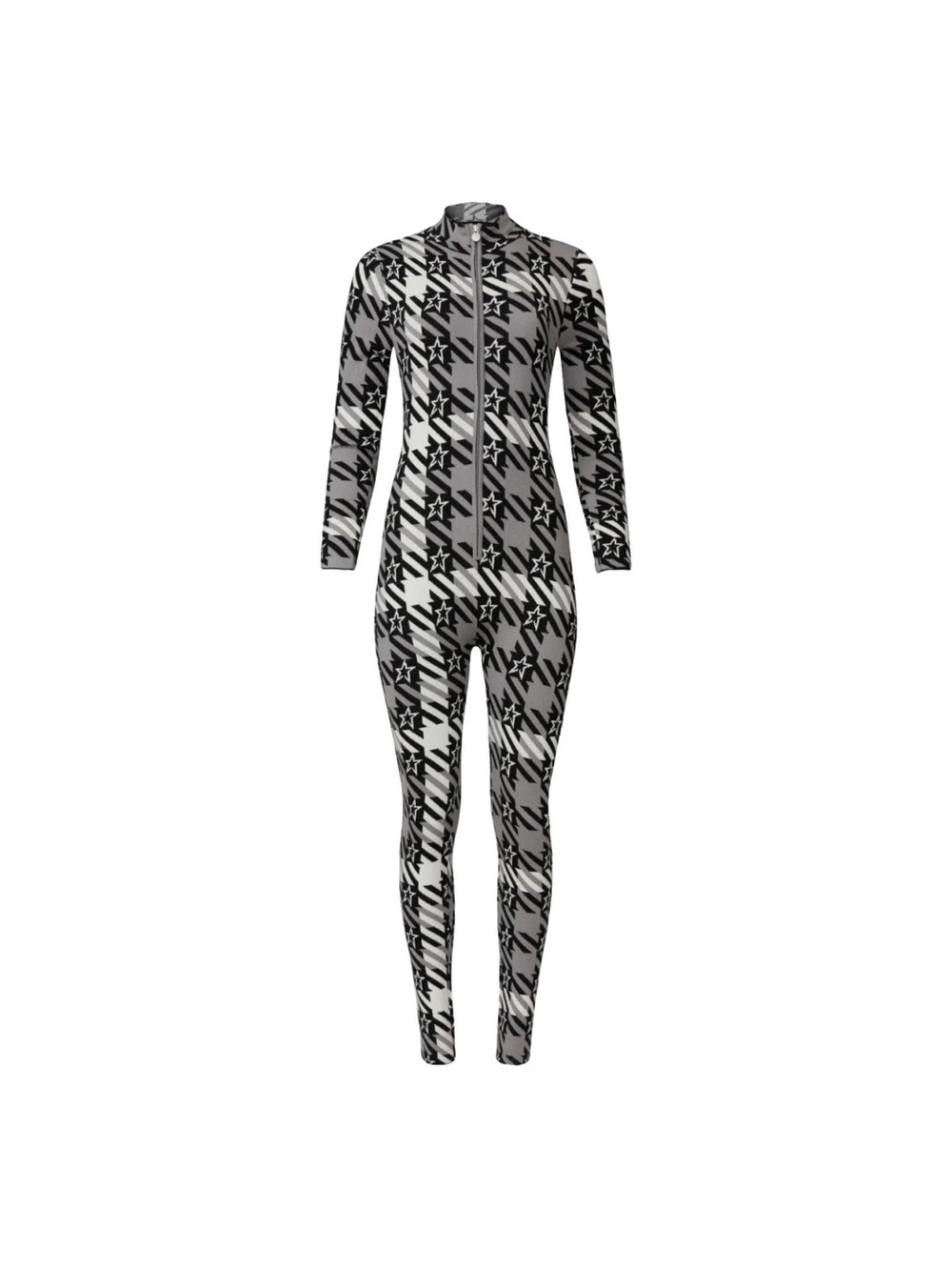 Perfect Moment Black & Gray Patterned Full-Zip Jumpsuit